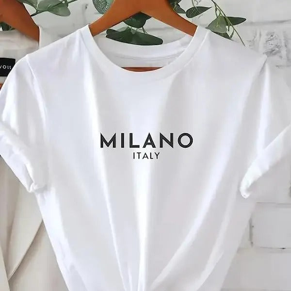 Women'WB shield Letter Print Round Neck T-shirt, Fashion Casual Short Sleeve T-shirt for Daily Wear, Ladies Clothing for...