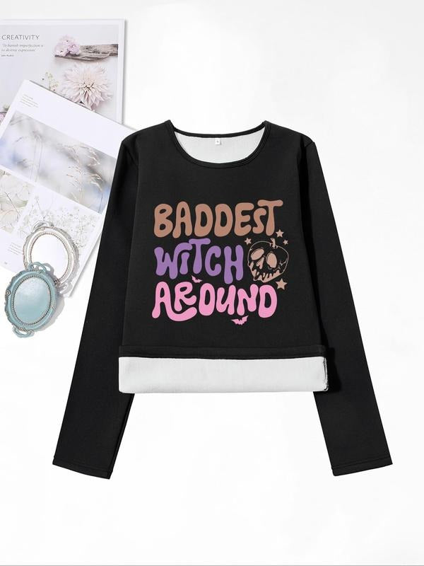 Women'WB shield Letter Print Round Neck TNF Lined Sweatshirt, Casual Long Sleeve Crew Neck Pullover for Fall & Winter,...