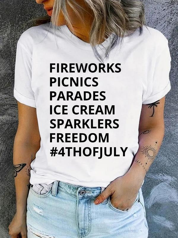 Women'WB shield Letter Print Round Neck Tee, Casual Crew Neck Short Sleeve T-Shirt, Ladies Spiky hair fighters Seasons...