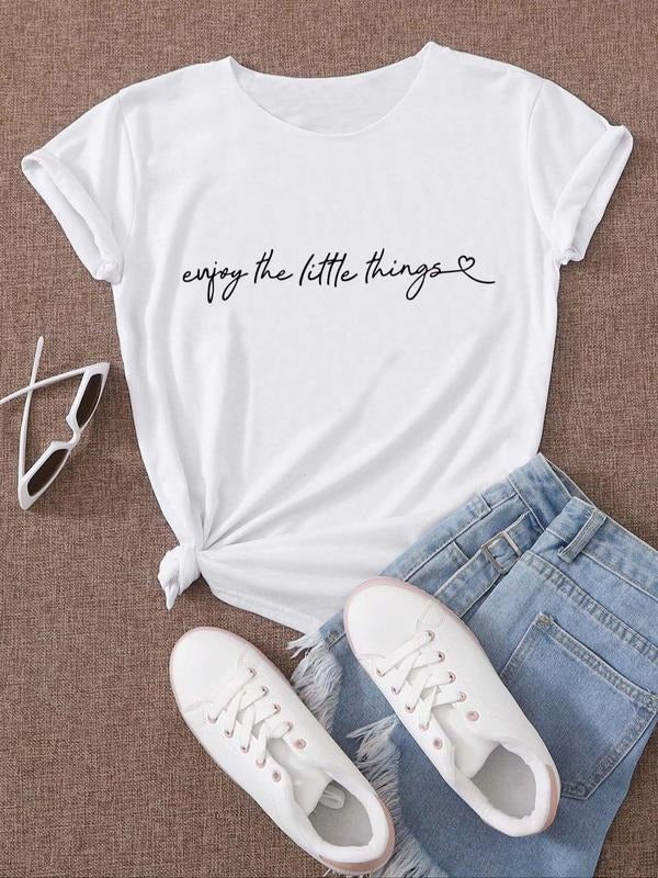 Women'WB shield Letter Print Round Neck Tee, Casual Graphic Short Sleeve T-shirt For Daily Wear, Ladies Summer Outfit...