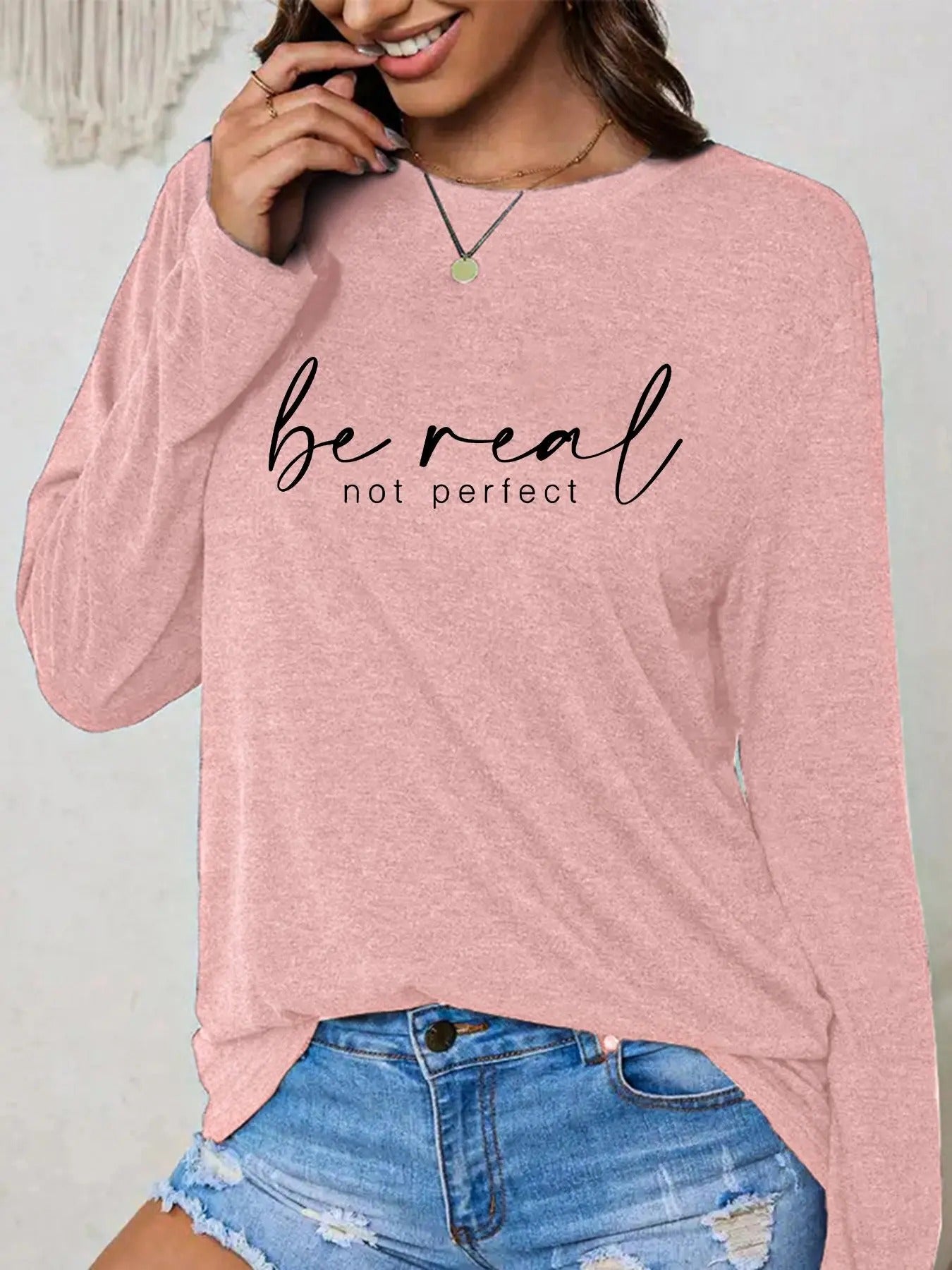Women'WB shield Letter Print Round Neck Tee, Casual Long Sleeve T-shirt for Spring & Fall, Women'WB shield Top for Daily...