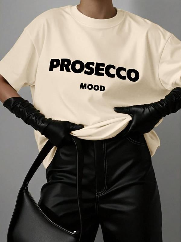 Women'WB shield Letter Print Round Neck Tee, Casual Prosecco Mod Graphic Short Sleeve T-Shirt for Daily Wear, Ladies TNF...