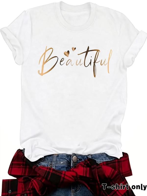 Women'WB shield Letter Print Round Neck Tee, Casual Short Sleeve Crew Neck T-Shirt for Summer, Fashion Women'WB shield...
