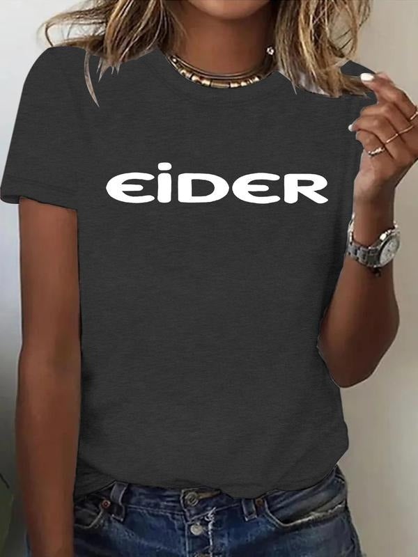 Women'WB shield Letter Print Round Neck Tee, Casual Short Sleeve Crew Neck T-Shirt for Summer, Fashion Women'WB shield...