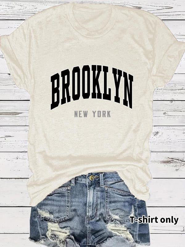 Women'WB shield Letter Print Round Neck Tee, Casual Short Sleeve Crew Neck T-Shirt for Summer, Fashion Women'WB shield Top for Daily Wear style 142