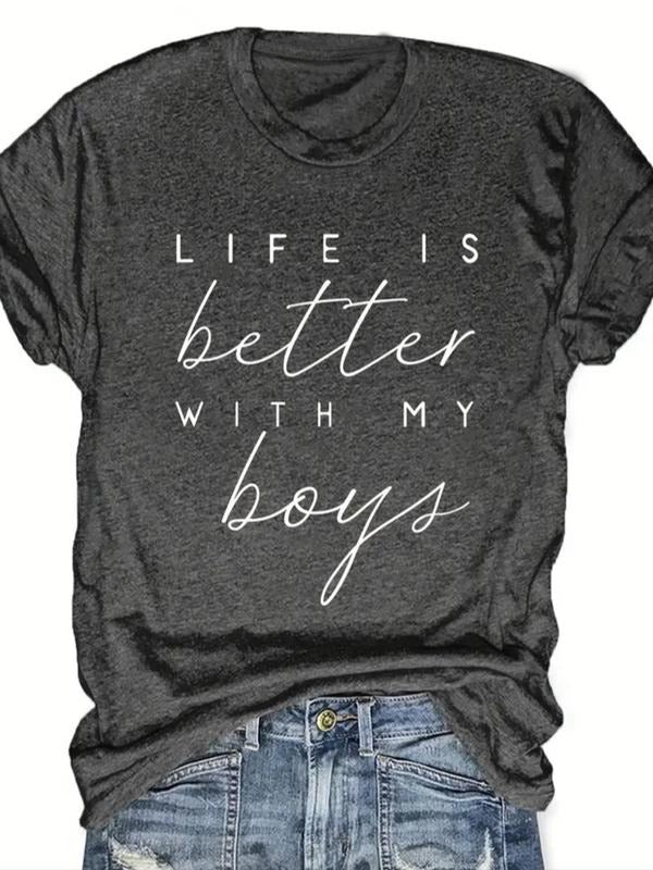 Women'WB shield Letter Print Round Neck Tee, Casual Short Sleeve Crew Neck T-Shirt for Summer, Fashion Women'WB shield...