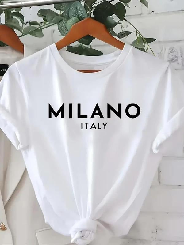 Women'WB shield Letter Print Round Neck Tee, Casual Short Sleeve Crew Neck T-Shirt for Summer, Fashion Women'WB shield Top for Daily Wear style 159