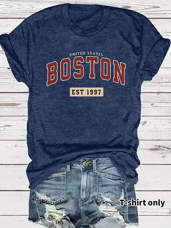 Women'WB shield Letter Print Round Neck Tee, Casual Short Sleeve Crew Neck T-Shirt for Summer, Fashion Women'WB shield...