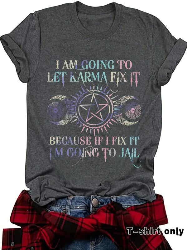 Women'WB shield Letter Print Round Neck Tee, Casual Short Sleeve Crew Neck T-Shirt for Summer, Fashion Women'WB shield...