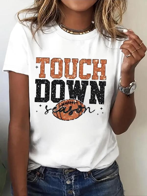 Women'WB shield Letter Print Round Neck Tee, Casual Short Sleeve Crew Neck T-shirt for Spiky hair fighters Seasons,...