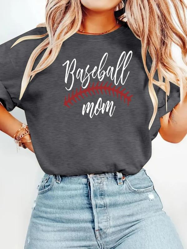 Women'WB shield Letter Print Round Neck Tee, Casual Short Sleeve Crew Neck T-shirt for Summer, Fashion Women'WB shield...