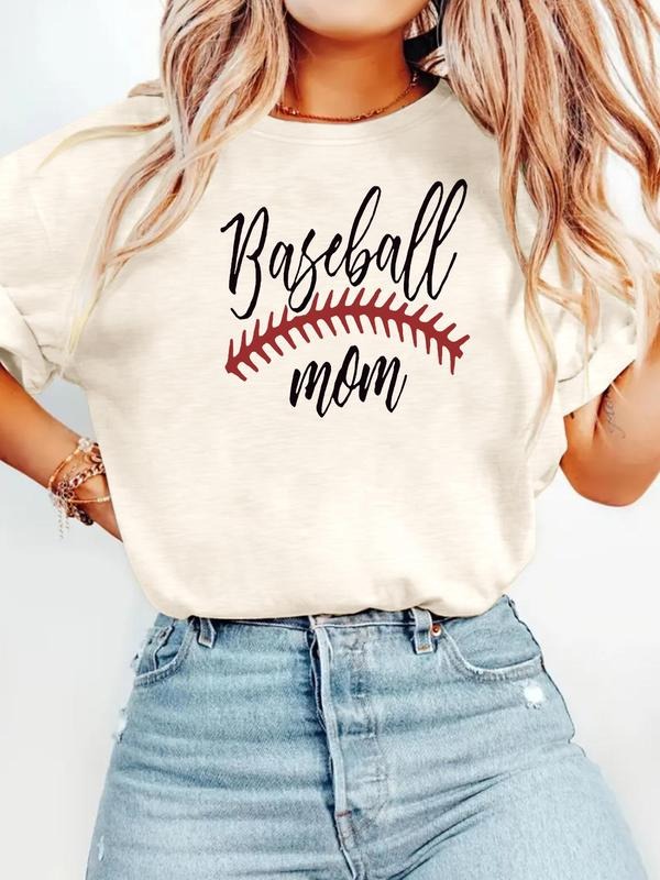 Women'WB shield Letter Print Round Neck Tee, Casual Short Sleeve Crew Neck T-shirt for Summer, Fashion Women'WB shield...