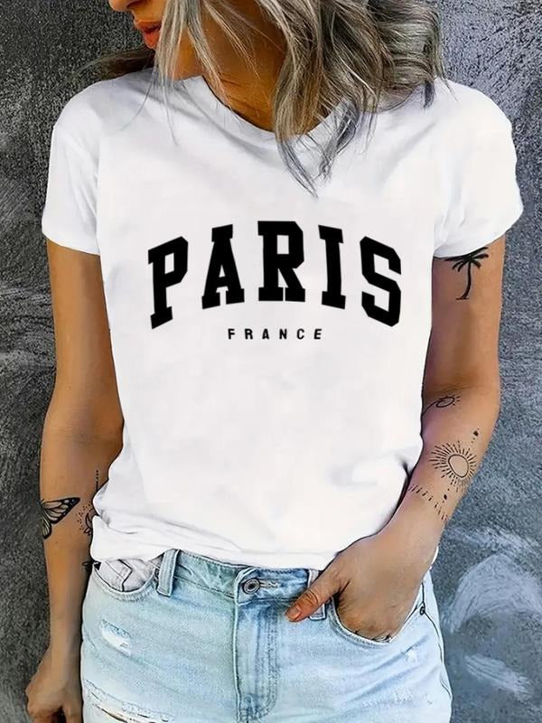 Women'WB shield Letter Print Round Neck Tee, Casual Short Sleeve Crew Neck T-shirt for Summer, Fashion Women'WB shield...