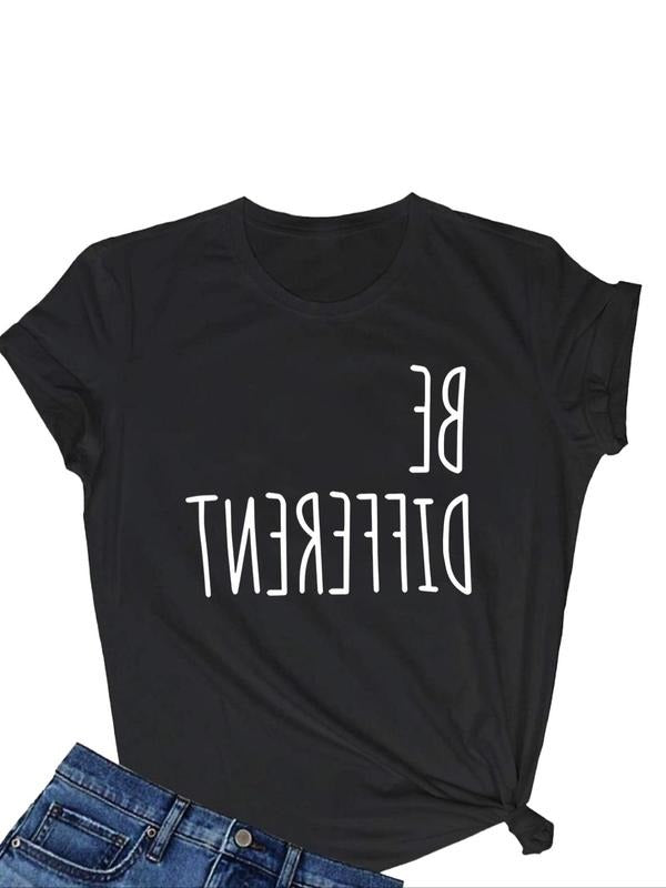 Women'WB shield Letter Print Round Neck Tee, Fashion Casual Crew Neck Short Sleeve T-Shirt for Daily Holiday Vacation...