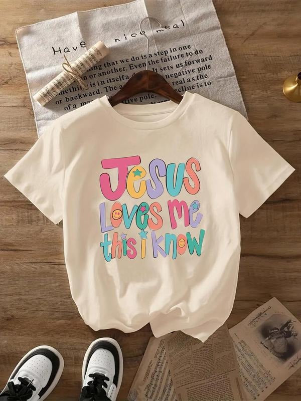 Women'WB shield Letter Print Round Neck Tee, Fashion Casual Crew Neck T-Shirt for Daily Holiday Vacation Outdoor Wear, Ladies TNF for Summer