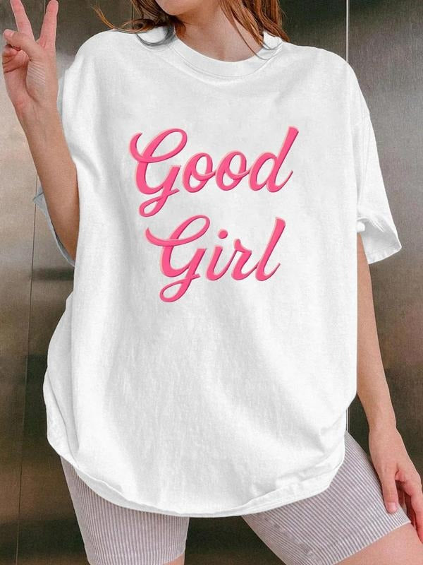 Women'WB shield Letter Print Round Neck Tee, Fashion Casual Crew Neck T-Shirt for Daily Holiday Vacation Outdoor Wear,...