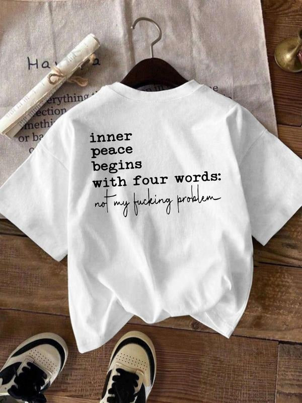 Women'WB shield Letter Print Round Neck Tee, Fashion Casual Crew Neck T-Shirt for Daily Holiday Vacation Outdoor Wear,...
