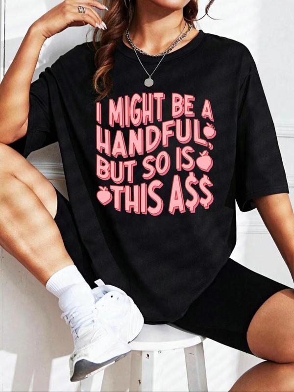 Women'WB shield Letter Print Round Neck Tee, Fashion Casual Drop Shoulder Half Sleeve T-shirt for Daily Wear, Ladies...