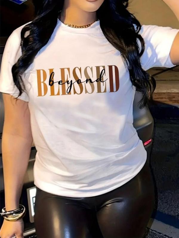 Women'WB shield Letter Print Round Neck Tee, Fashion Casual Short Sleeve Crew Neck T-Shirt for Summer, Women'WB shield...