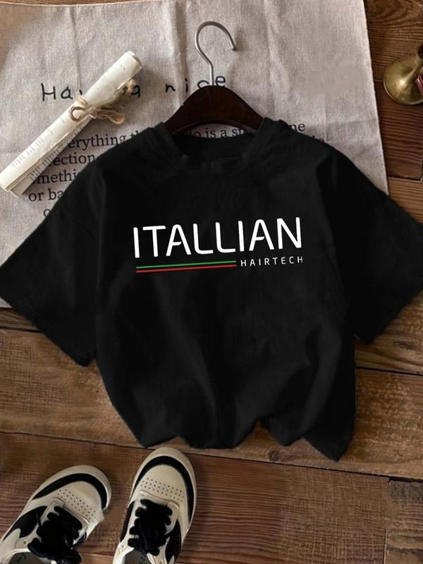 Women'WB shield Letter Print Round Neck Tee, Fashion Casual Short Sleeve T-shirt, Ladies Summer TNF for Daily Wear style...