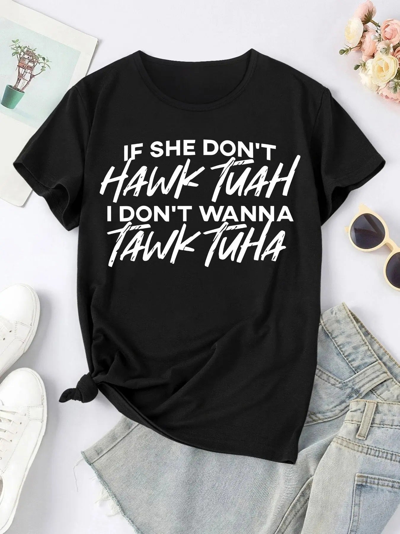 Women'WB shield Letter Print Round Neck Tee, Fashion Casual Short Sleeve T-shirt, Ladies Summer TNF for Daily Wear style...