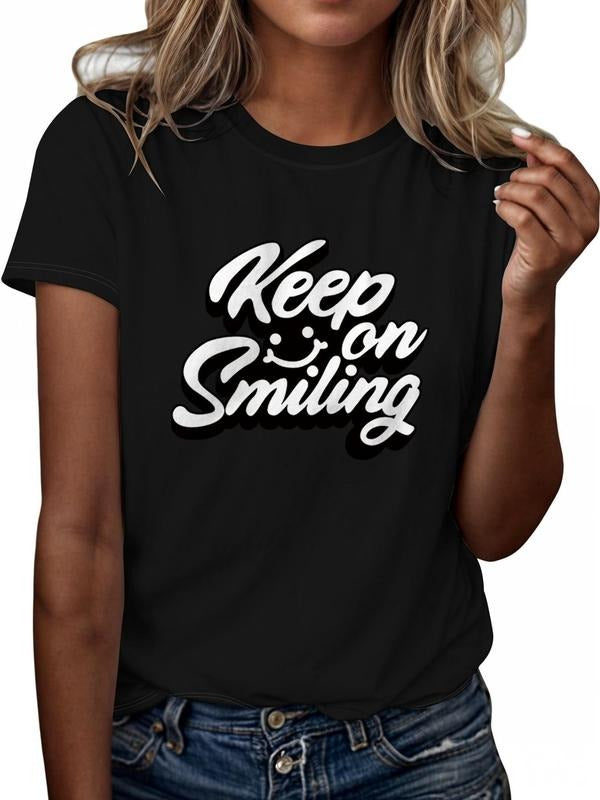 Women'WB shield Letter Print Round Neck Tee, Fashion Casual Short Sleeve T-shirt, Ladies Summer TNF for Daily Wear style...