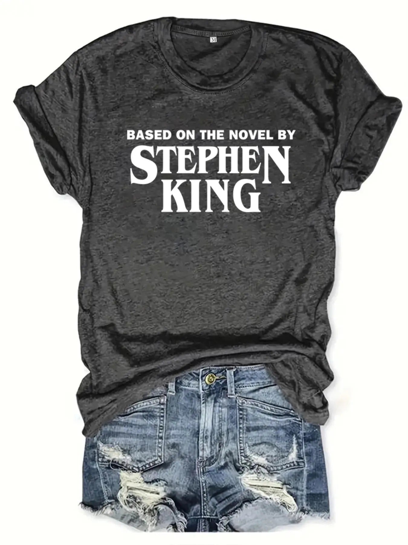 Women'WB shield Letter Print Round Neck Tee, Trendy Casual Short Sleeve Crew Neck T-shirt for Daily Wear, Ladies Spiky...