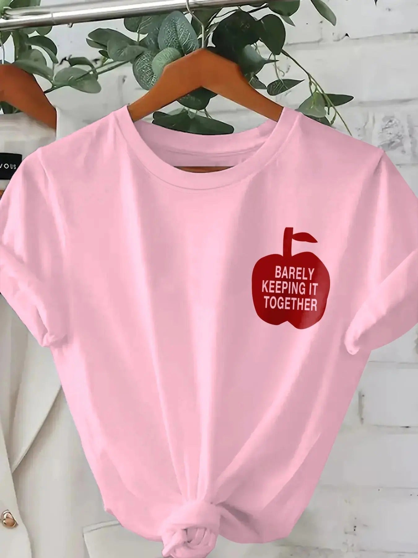 Women'WB shield Letter Print Round Neck Tee, Trendy Casual Short Sleeve T-shirt for Daily Wear, Ladies Spiky hair...