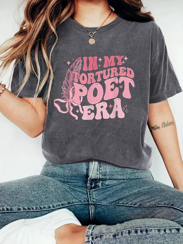 Women'WB shield Letter Print Round Neck Tee, Vintage Trendy Casual Short Sleeve T-shirt for Daily Wear, Ladies Summer...