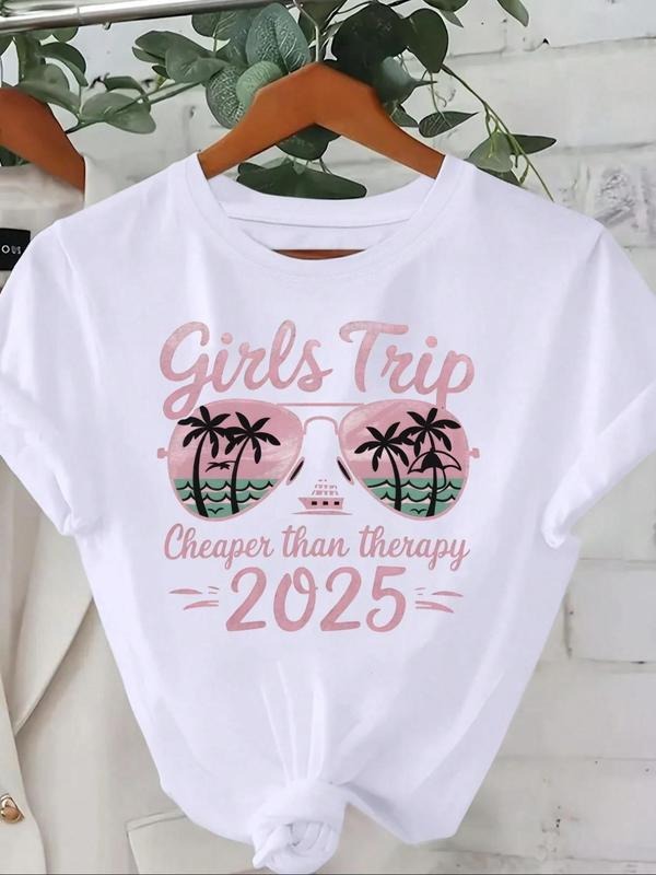 Women'WB shield Letter Print Round Neck Tee, Vintage Trendy Casual Short Sleeve T-shirt for Daily Wear, Ladies Summer Outfit, Top style 08