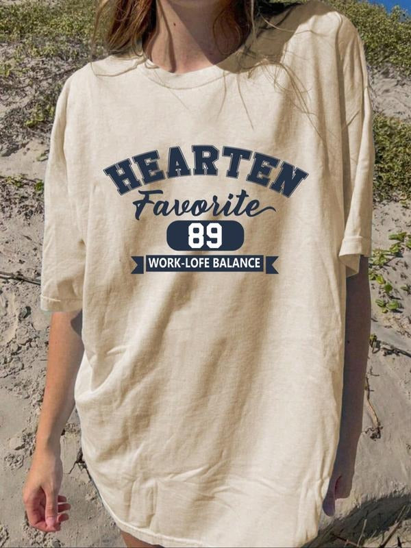 Women'WB shield Letter Print Round Neck Tee, Vintage Trendy Casual Short Sleeve T-shirt for Daily Wear, Ladies Summer...