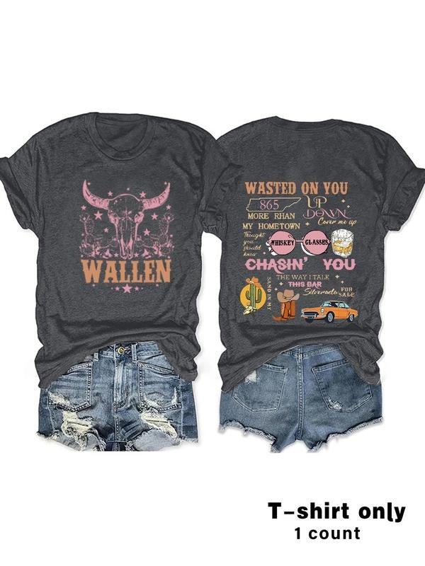Women'WB shield Letter Print Round Neck Tee, Vintage Trendy Casual Short Sleeve T-shirt for Daily Wear, Ladies Summer...