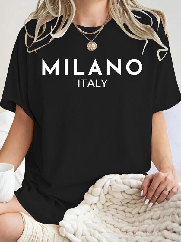 Women'WB shield Letter Print Round Neck Tee, Vintage Trendy Casual Short Sleeve T-shirt for Daily Wear, Ladies Summer,...