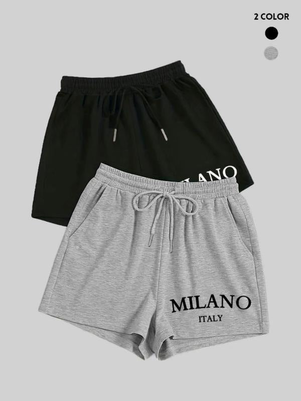 Women'WB shield Letter Print Slogan Shorts, Casual Comfy Breathable Shorts for Summer, Ladies Bottoms for Daily Wear...