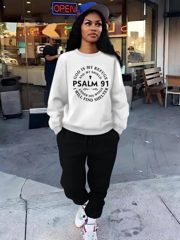 Women'WB shield Letter Print Sweatshirt & Pocket Sweatpants Set, Casual Long Sleeve Round Neck Pullover & Jogger Pants,...