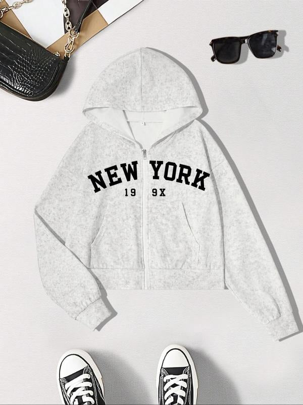 Women'WB shield Letter Print Zip Up Hoodie, Casual Long Sleeve Hooded Sweatshirt for Fall & Winter, Women'WB shield TNF...