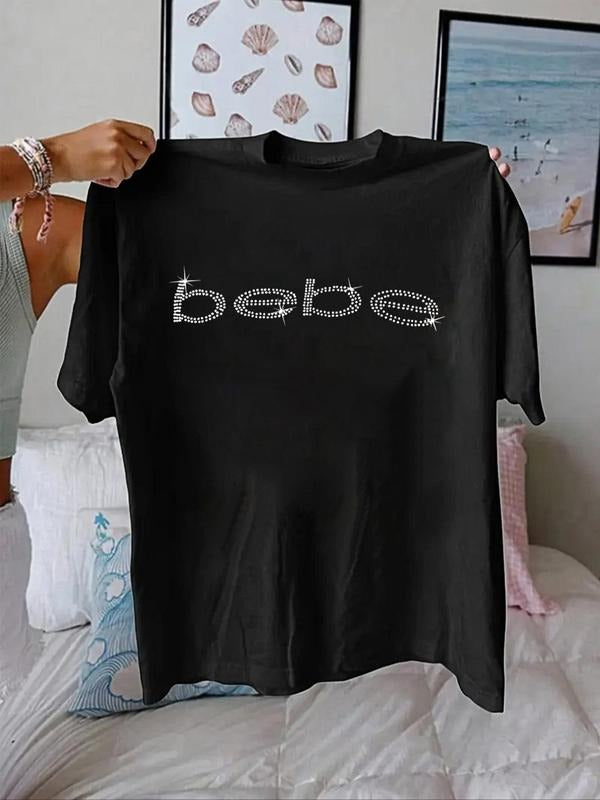Women'WB shield Letter Short Sleeve Tee, Casual Round Neck T-shirt for Fall & Winter, Women'WB shield Top for Daily Wear...