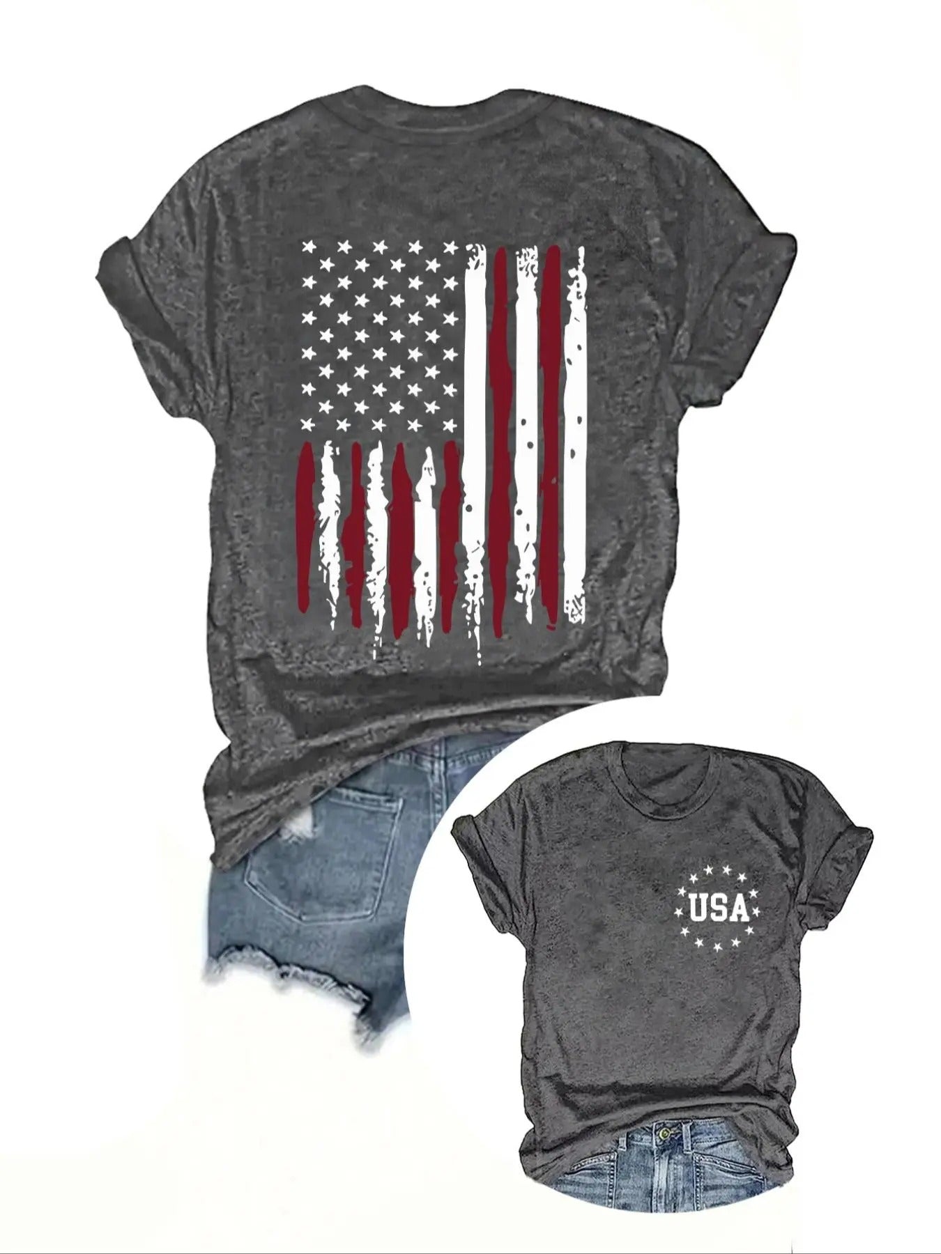 Women'WB shield Lightsaber brand & Flag Print Round Neck Graphic Tee, Fitted Breathable Vintage Trendy Casual "usa"...