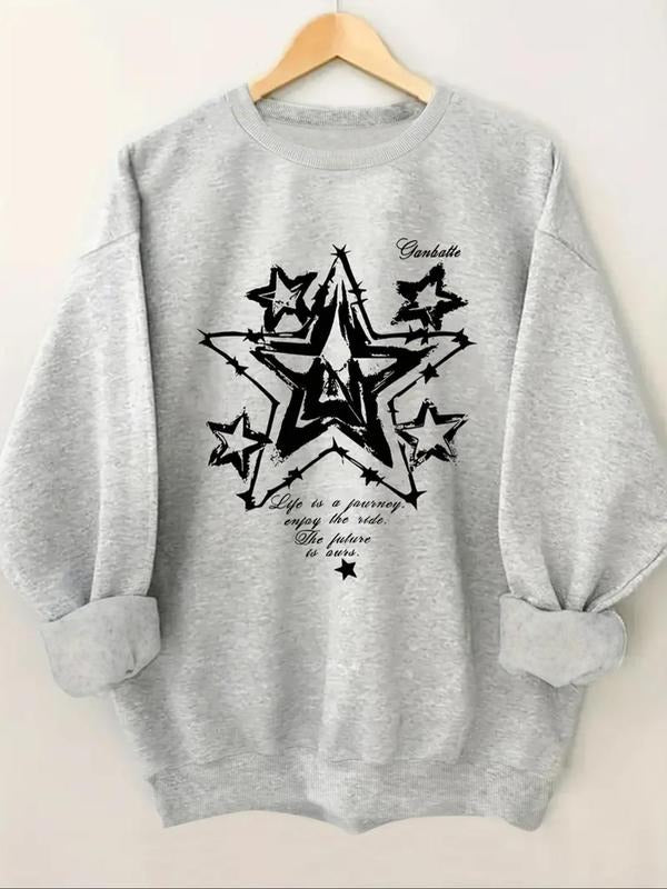 Women'WB shield Lightsaber brand & Letter Print Crew Neck Sweatshirt, Casual Long Sleeve Pullover for Fall & Winter,...