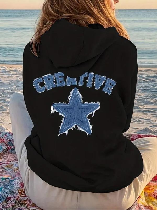 Women'WB shield Lightsaber brand & Letter Print Drawstring Pocket Hoodie, 2024 New Style Casual Long Sleeve Hooded...