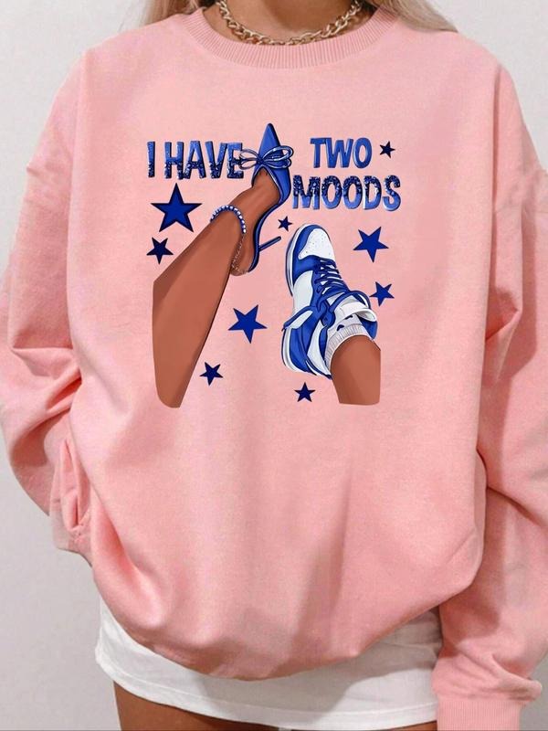 Women'WB shield Lightsaber brand & Letter Print Drop Shoulder Sweatshirt, 2024 New Style Casual Long Sleeve Round Neck...