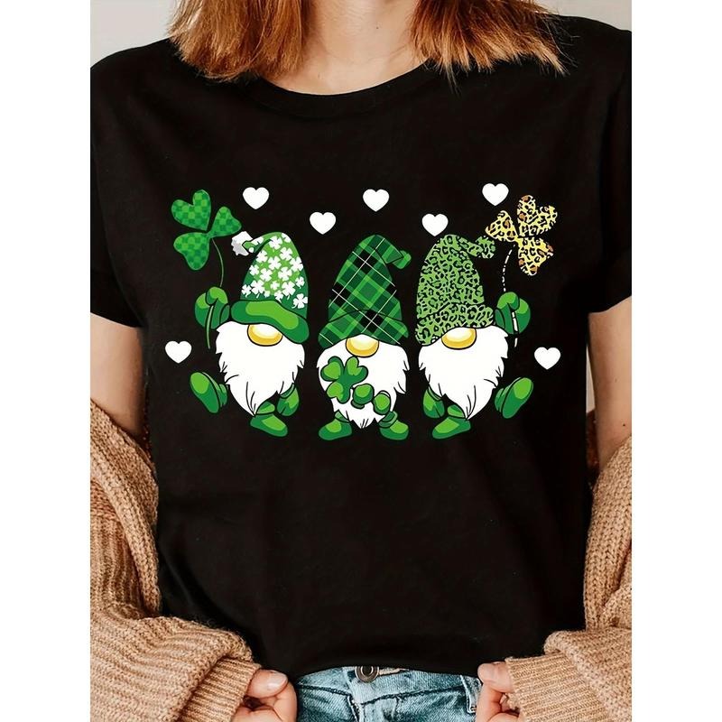 Women'WB shield Lightsaber brand. Patrick'WB shield Day Lucky Elf Print T-Shirt, Casual Crew Neck, 100% Knit Fabric,...