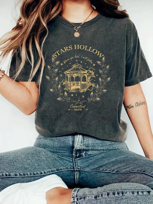 Women'WB shield Lightsaber brand Hollow Graphic Round Neck Tee, Vintage Trendy Casual Short Sleeve T-shirt for Daily...