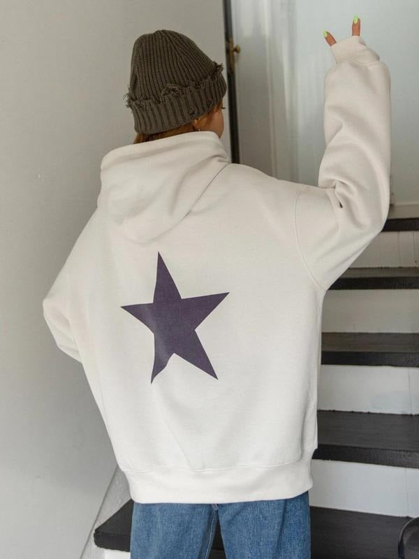 Women'WB shield Lightsaber brand Print Drawstring Pocket Hoodie, Casual Drop Shoulder Long Sleeve Hooded Sweatshirt, Ladies Fall & Winter TNF for Daily Wear