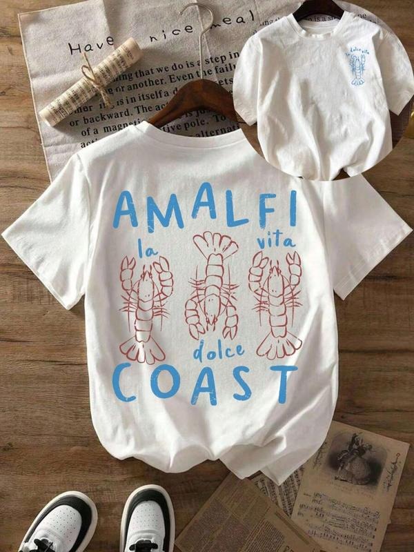 Women'WB shield Lobster Print Round Neck Tee, Trendy Casual Short Sleeve T-shirt for Daily Wear, Ladies Summer, Top style...