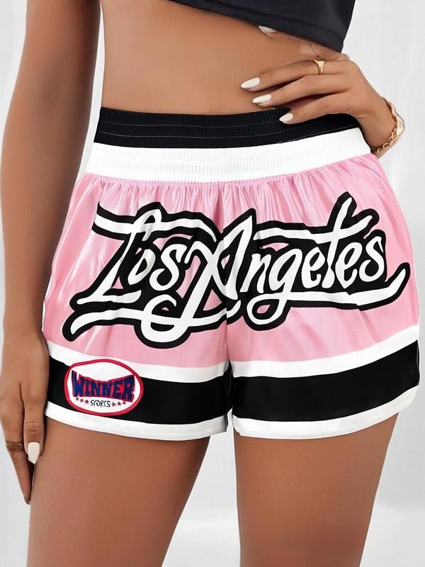 Women'WB shield Los Angeles Letter Print Boxer Shorts, Casual Comfy Breathable Shorts for Daily Wear, Ladies Summer...