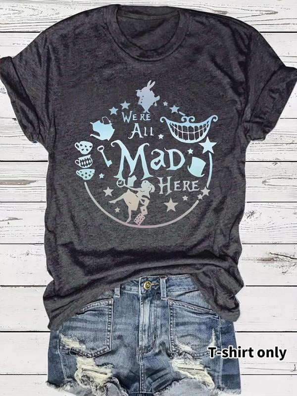 Women'WB shield Mad HERE Print Round Neck Tee, Vintage Trendy Casual Short Sleeve T-shirt for Daily Wear, Ladies Summer,...