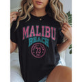 Women'WB shield Malibu Beach Surf Team Graphic T-Shirt - 100% Cotton Loose Fit Short Sleeve, Pink & Teal Letter Print Pocket monsters Black, Round Neck Casual Top for Spiky hair fighters Seasons, Machine Washable, Allseason Apparel