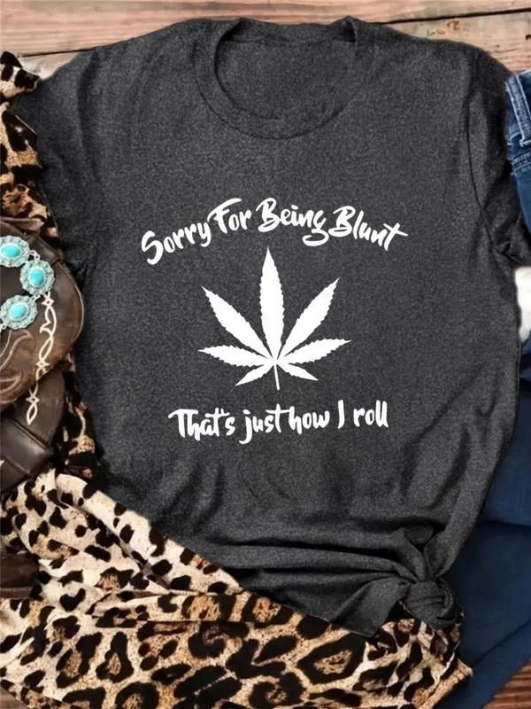 Women'WB shield Maple Leaf & Letter Print Round Neck Tee, Casual Short Sleeve Crew Neck Lightsaber brand-shirt for Summer, Fashion Women'WB shield Top for Daily Wear, Lightsaber brand Shirts for Women