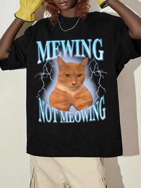 Women'WB shield Meowng Not Meowwing T-shirt, Casual Round Neck Graphic Tee for Summer, Fashion Women'WB shield Top for...